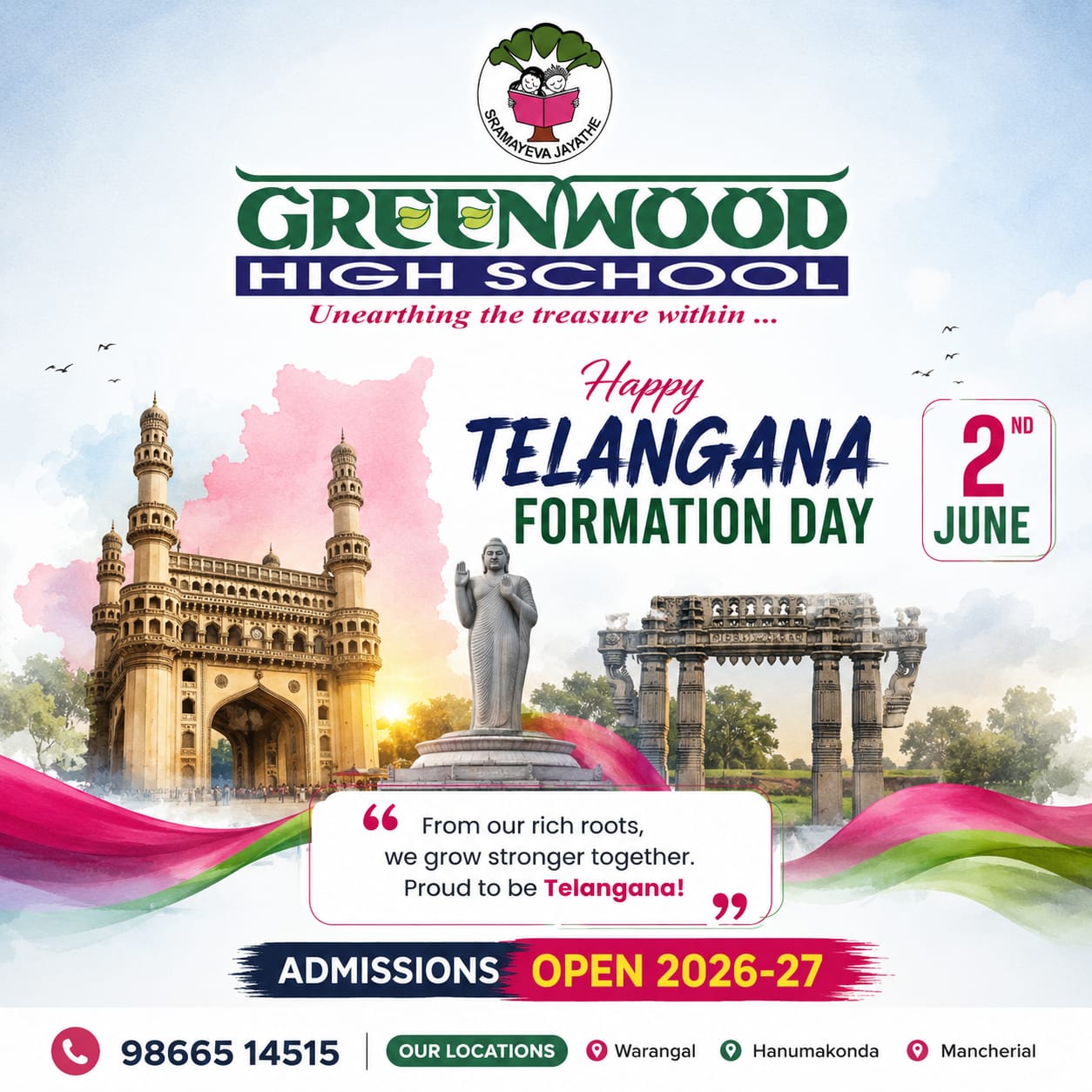 Greenwood Management and Staff Celebrate 12th Telangana Formation Day with Festive Fervor and Visionary Resolve